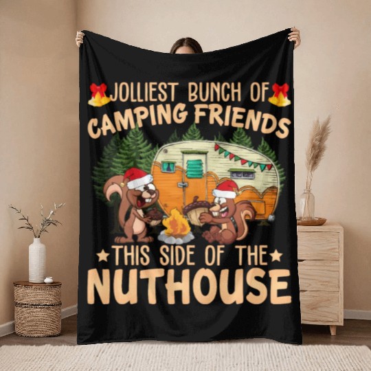 Jolliest Bunch Of Camping Friends Throw Blankets