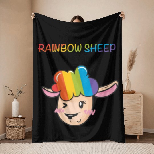 I Am The Rainbow Sheep Family LGBT Sheep Throw Blankets