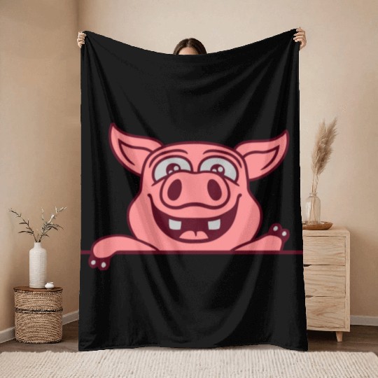 barn pig waving friendly Throw Blankets