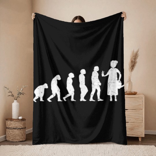 Evolution Of Gardener Lady Girl Gardening Garden Throw Blankets