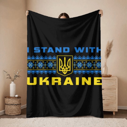 I STAND WITH UKRAINE BLUE-YELLOW Throw Blankets