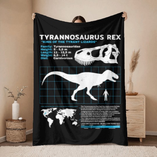 Tyrannosaurus Rex fact sheet Throw Blankets