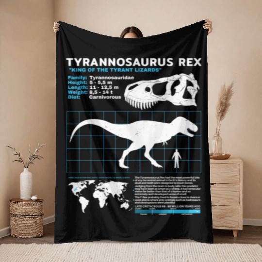 Tyrannosaurus Rex fact sheet Throw Blankets