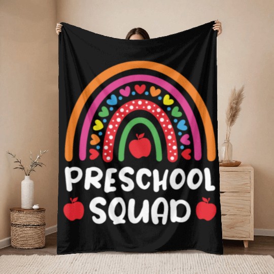 Preschool Squad Rainbow Back to School Throw Blankets