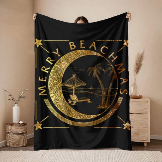 Coastal Beach Christmas In July Throw Blankets, Merry