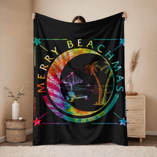 Coastal Beach Christmas In July Throw Blankets, Merry