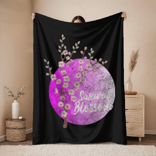 Japan Sakura Blossom Colorful Throw Blankets
