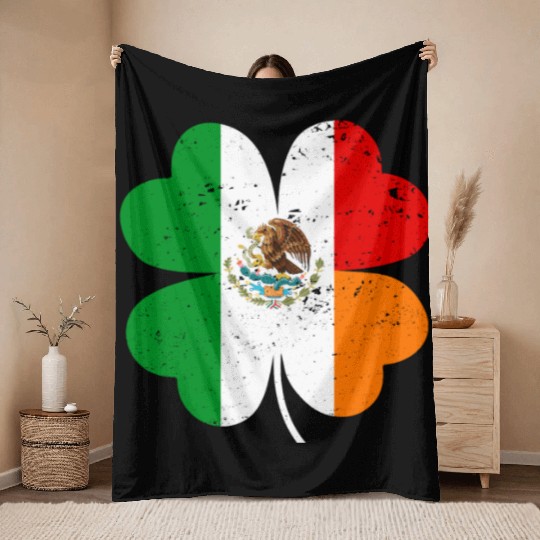 Irish Mexican Flag Mexico Ireland St Patrick's Day Throw Blankets