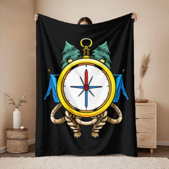 Compass Camp Campsite Camper Camping Throw Blankets