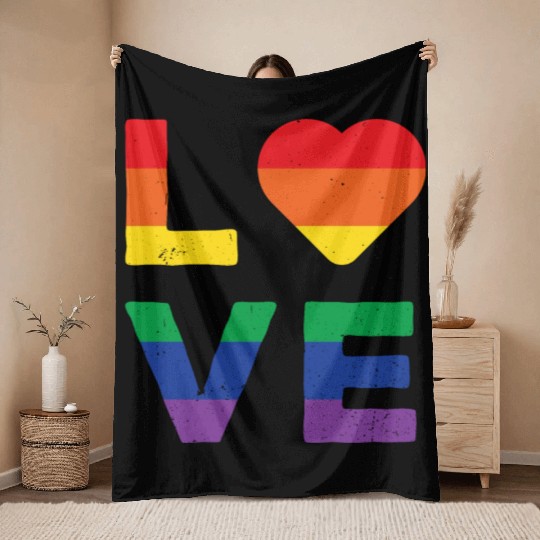 LGBT LOVE Rainbow Heart Gay Lesbian Equality Gift Throw Blankets