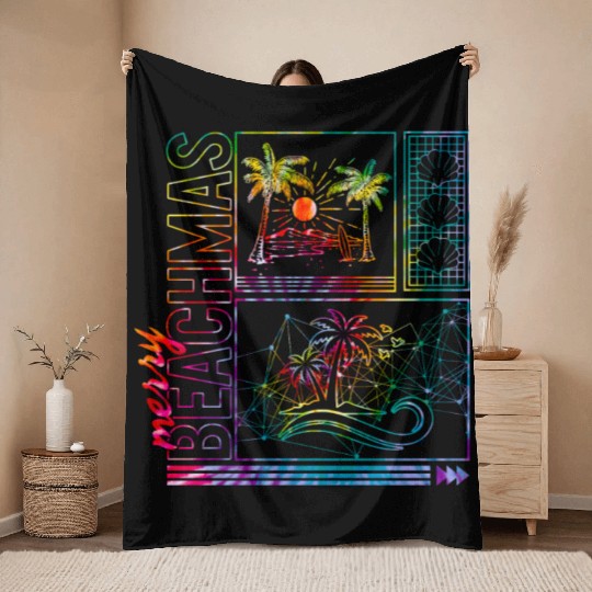 Coastal Beach Christmas In July Throw Blankets, Merry