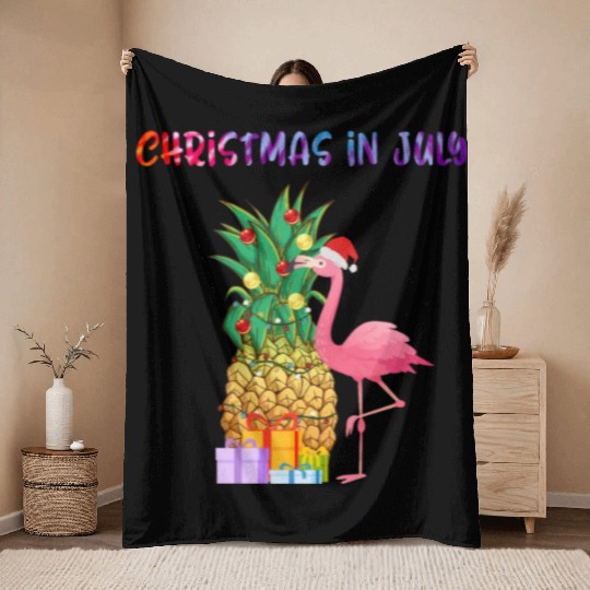 Christmas In July Pineapple Xmas Tree Lights Throw Blankets