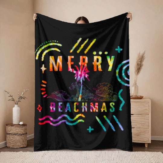Coastal Beach Christmas In July Throw Blankets, Merry