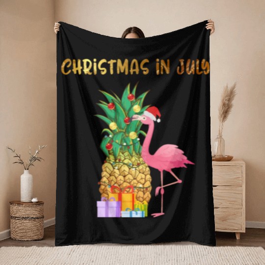Christmas In July Pineapple Xmas Tree Lights Throw Blankets