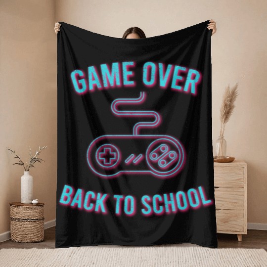Game Over Back To School Throw Blankets