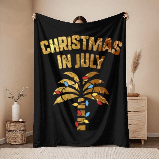 Christmas In July Beach Palm Xmas Tree Summer Throw Blankets