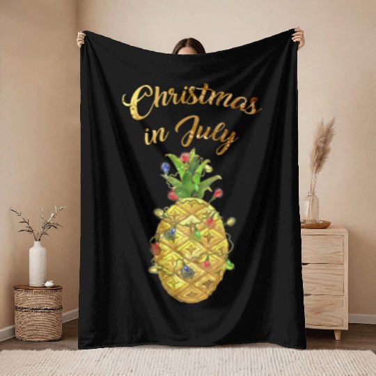 Christmas In July Pineapple Xmas Tree Lights Throw Blankets