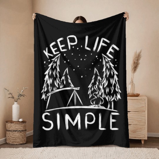 Camper Campsite Camp Keep Life Simple Camping Throw Blankets
