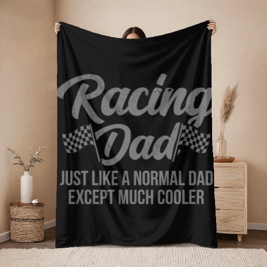 Pit Crew Checkered Flag Car Racing Dad Throw Blankets