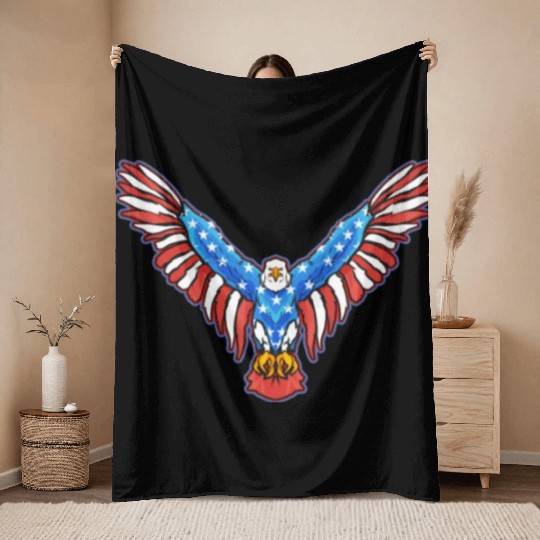 American Bald Eagle American 4th of July Patriotic Throw Blankets