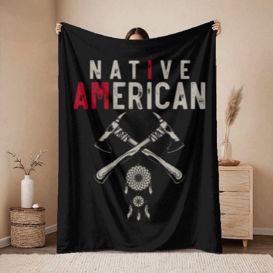 Native American Axe Traditional Dreamcatcher Feath Throw Blankets