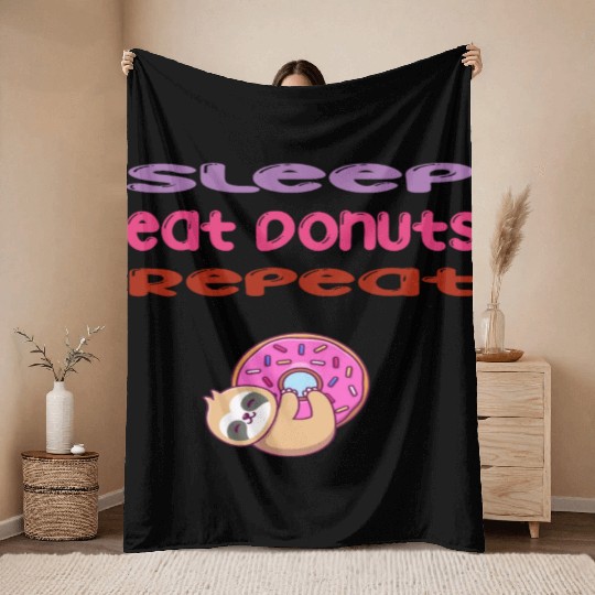sleep,eat donut,repeat sloth life style Throw Blankets