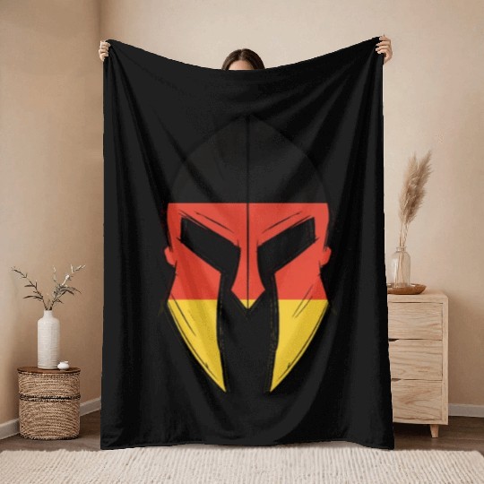 germany flag in Spartan warrior Helmet Throw Blankets