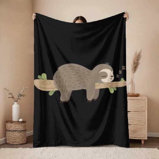 sleeping sloth on tree branch Throw Blankets