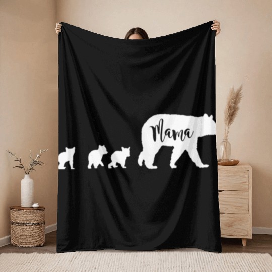 Mama Bear With 3 Three Cubs Fun Mom Mother Throw Blankets