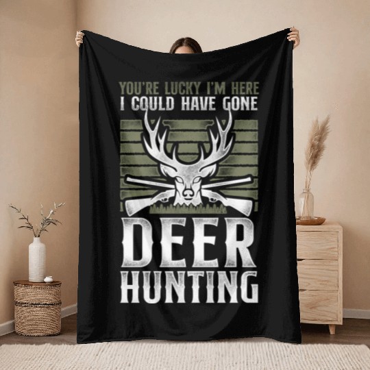 Buck Deer Hunting Hunter Vintage Throw Blankets