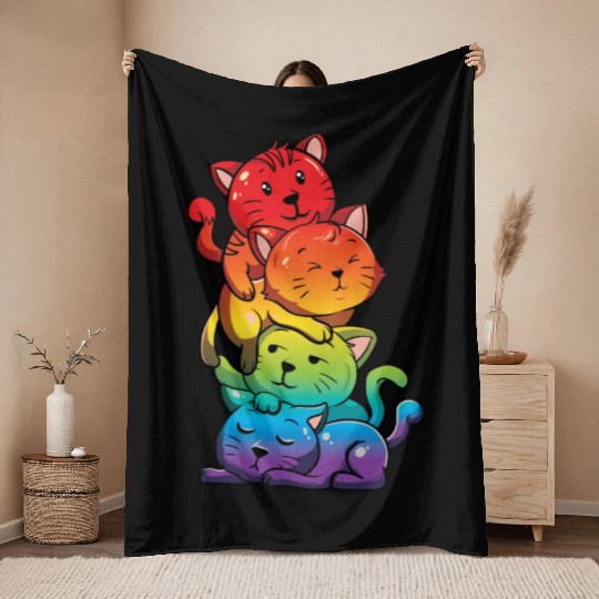 LGBT Kawaii Rainbow Cats Gift For Kitten Lover Throw Blankets