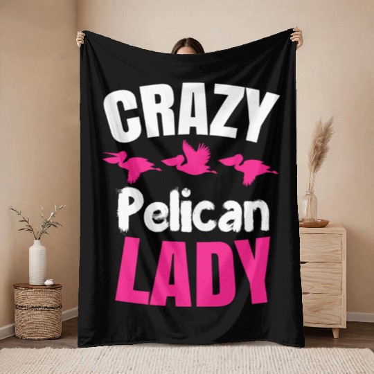 Pelican Lady Birdwatching Pelican Lover Throw Blankets