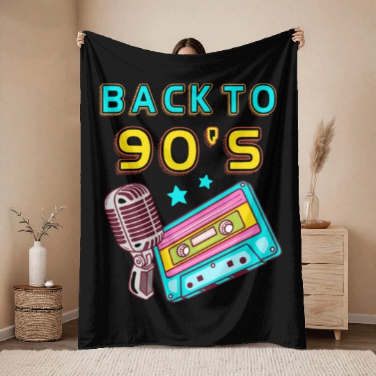 Back To 90's Cassette Mixtape 90s Music Lover Throw Blankets