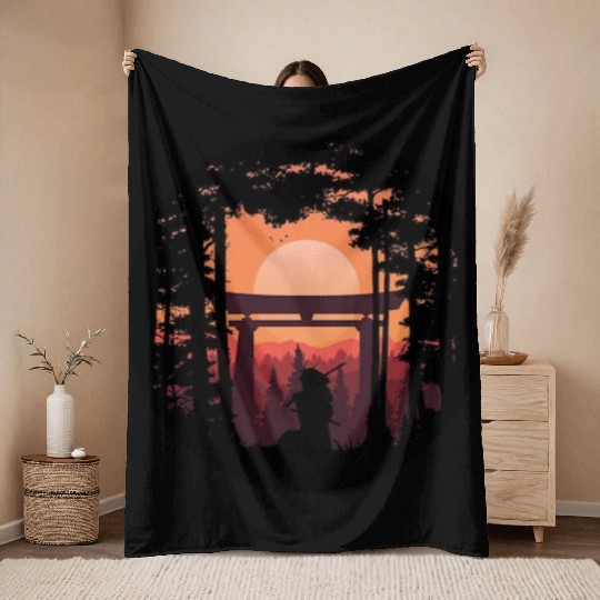 Samurai Sunset Throw Blankets