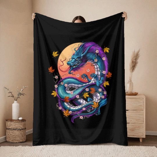 Japanese Dragon Throw Blankets