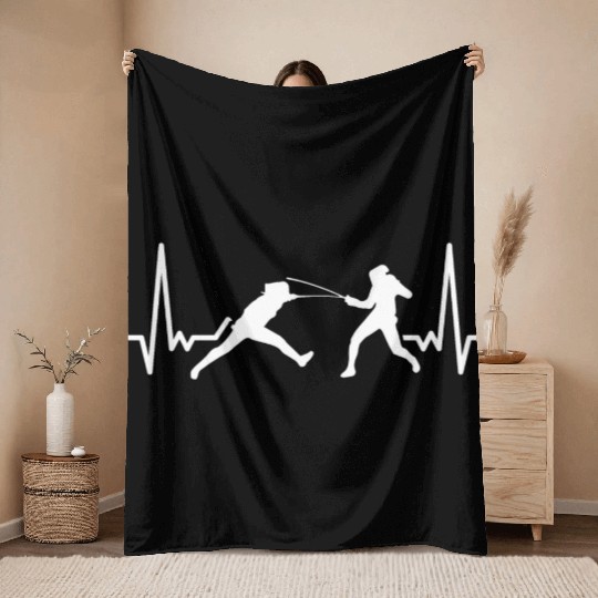 Heartbeat Funny Fencing Sports Fight For A Fencer Throw Blankets