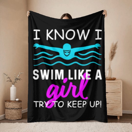 Swimmer Swim Swimming Girl Throw Blankets