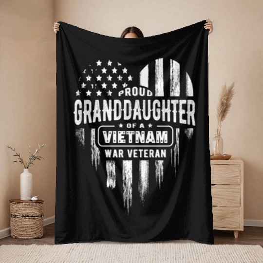 Proud Granddaughter Vietnam Vet Grandpa Veteran US Throw Blankets