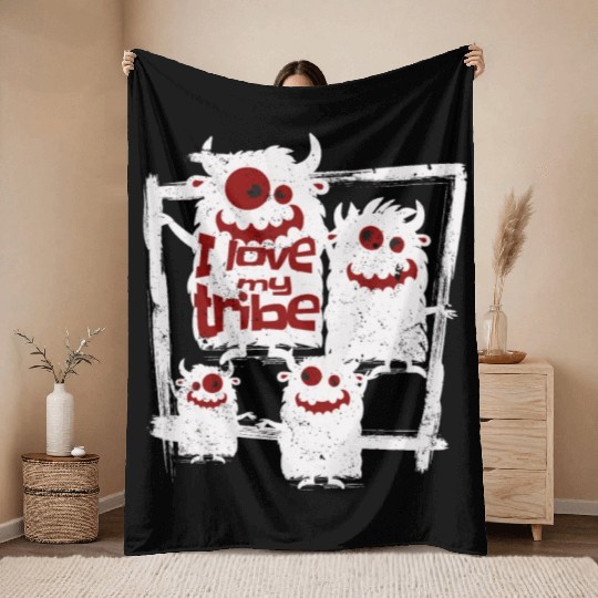 I Love My Tribe Funny Monster Family Reunion Throw Blankets