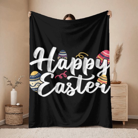 Happy Easter Egg Bunny Sayings Throw Blankets