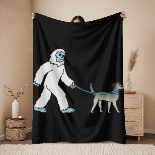 Bigfoot Sasquatch Walking Irish Wolfhound Throw Blankets