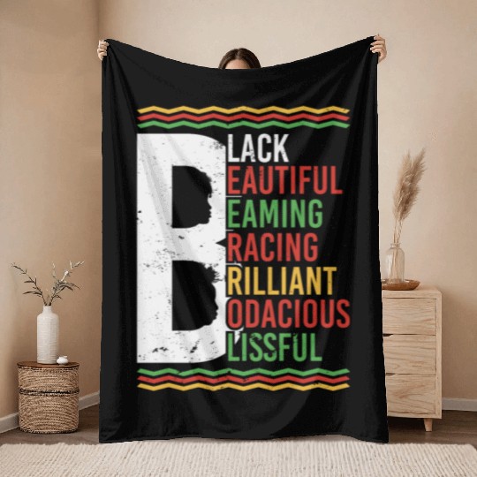 Black Beautiful Beaming Bracing Brilliant Throw Blankets