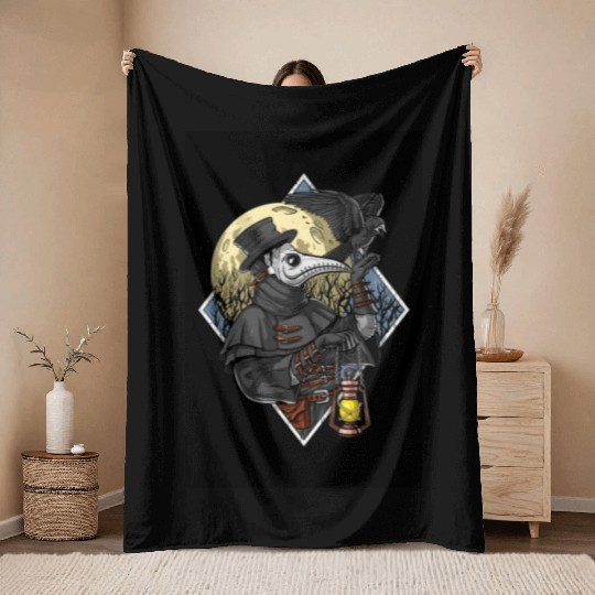 Plague Doctor Throw Blankets