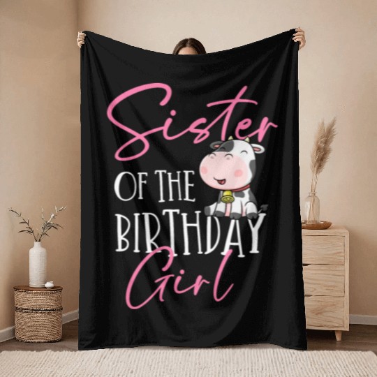 Cow Birthday, Farmer Birthday Girl Throw Blankets