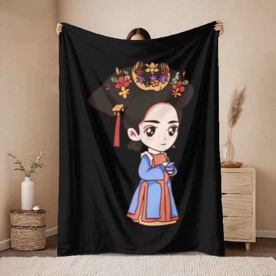 HAND PAINTED GIRL IMAGE Throw Blankets