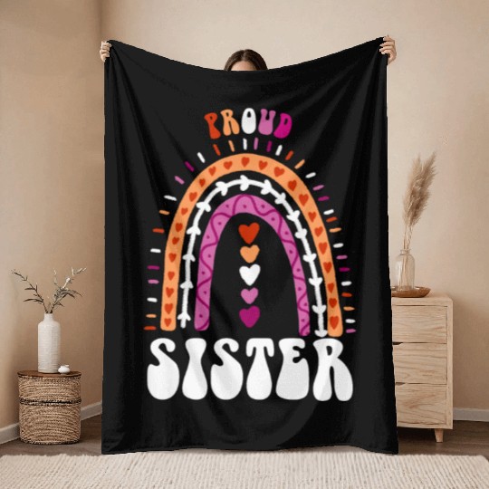 Proud Sister Lesbian Pride Boho Rainbow Throw Blankets