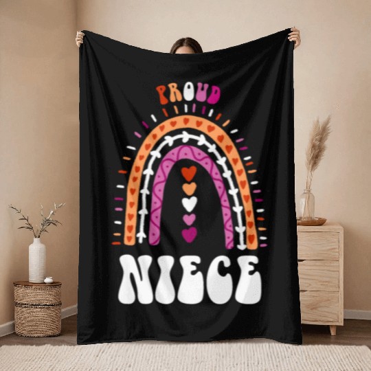Proud Niece Lesbian Pride Boho Rainbow Throw Blankets