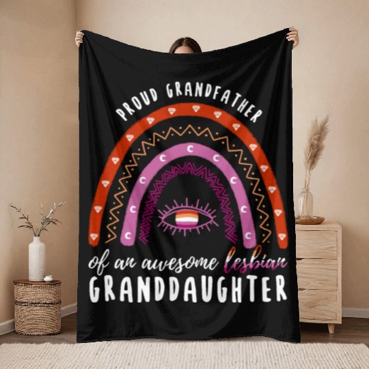 Rainbow Grandfather Lesbian Granddaughter Throw Blankets