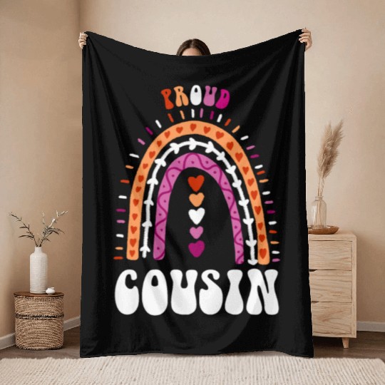 Proud Cousin Lesbian Pride Boho Rainbow Throw Blankets