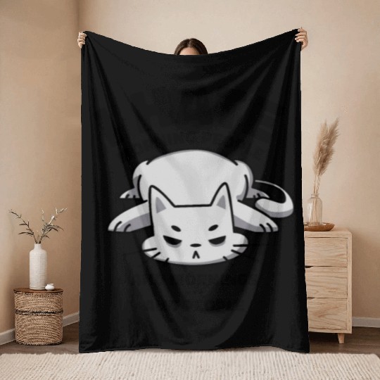 Funny cat design, hates the morning and the people Throw Blankets